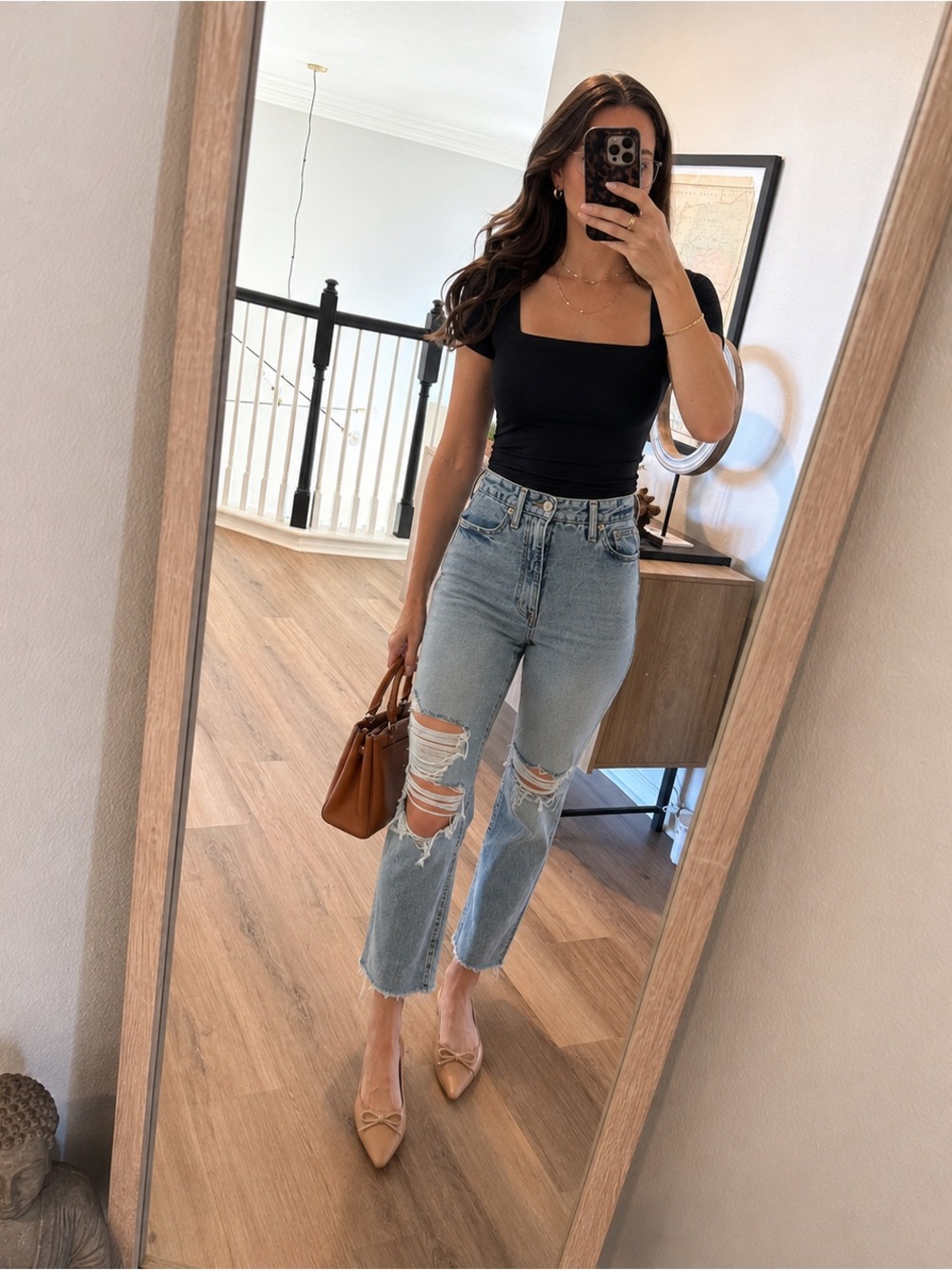 Good American Light Blue Distressed Straight-Leg Jeans